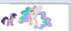 Size: 408x180 | Tagged: safe, princess celestia, twilight sparkle, alicorn, pony, unicorn, the best night ever, desktop ponies, female, lesbian, pixel art, shipping, twilestia