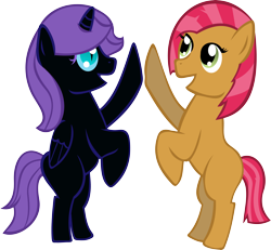 Size: 4962x4594 | Tagged: safe, artist:saturnstar14, babs seed, oc, oc:nyx, absurd resolution, hoofbump, simple background, transparent background, vector