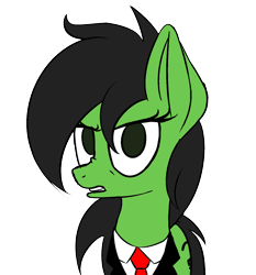 Size: 1400x1500 | Tagged: safe, artist:gsuus, edit, oc, oc only, oc:anon, oc:anon filly, angry, clothes, disgusted, female, front view, gritted teeth, looking at you, necktie, nose wrinkle, simple background, sketch, solo, suit, transparent background, upset
