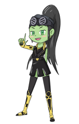 Size: 585x915 | Tagged: safe, artist:happy harvey, oc, oc only, oc:anon, oc:anon filly, human, equestria girls, belt buckle, blushing, boots, clothes, colored, drawn on phone, dress, ear piercing, earring, equestria girls-ified, eyebrows, fangs, female, filly, foal, gauntlet, gloves, goggles, humanized, humanized oc, jewelry, looking at you, panties, piercing, ponytail, pose, shared, simple background, socks, solo, tattoo, thigh highs, transparent background, underwear