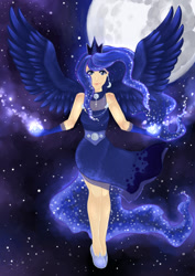 Size: 850x1200 | Tagged: safe, artist:nynjakat, princess luna, human, horned humanization, humanized, mare in the moon, moon, solo, tailed humanization, winged humanization