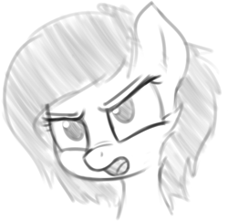 Size: 660x638 | Tagged: safe, artist:smoldix, oc, oc only, oc:anon filly, bust, female, frown, grayscale, monochrome, open mouth, portrait, simple background, solo, white background