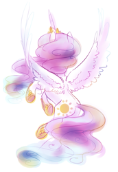 Size: 761x1107 | Tagged: safe, artist:amphoera, princess celestia, alicorn, pony, back, backlighting, simple background, solo, spread wings, white background