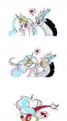 Size: 800x1444 | Tagged: safe, artist:xstooiex, discord, princess celestia, alicorn, pony, dislestia, kissing, shipping