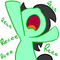 Size: 640x640 | Tagged: safe, edit, oc, oc only, oc:anon filly, pony, earth, female, filly, meme, reeee, simple background, solo, text, white background