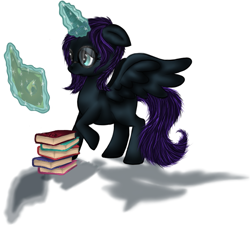 Size: 625x600 | Tagged: safe, artist:mariadrawdk, oc, oc only, oc:nyx, book, glasses, magic