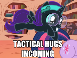 Size: 800x600 | Tagged: safe, artist:facelessjr, twilight sparkle, oc, oc:nyx, hug, image macro