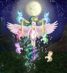 Size: 1024x1119 | Tagged: safe, artist:deadgirlslikeme, princess celestia, oc, alicorn, pony, blank flank, colt, crying, filly, foal, male, mare in the moon, moon