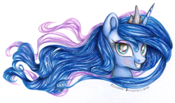 Size: 3336x1964 | Tagged: safe, artist:vird-gi, princess luna, alicorn, pony, female, horn, mare, solo, traditional art