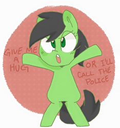 Size: 900x960 | Tagged: artist needed, safe, oc, oc only, oc:anon filly, earth pony, pony, abstract background, female, filly, hug request, solo