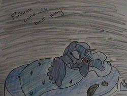 Size: 640x480 | Tagged: safe, artist:silverscarlet99, princess luna, alicorn, pony, bed, blanket, solo, teddy bear