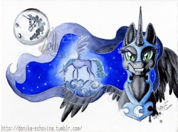 Size: 900x671 | Tagged: safe, artist:donika-schovina, nightmare moon, princess luna, alicorn, pony, crying, moon, traditional art