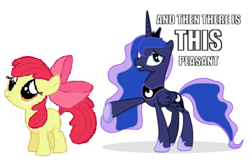 Size: 423x273 | Tagged: safe, artist:ritya9898, apple bloom, princess luna, alicorn, pony, and then there's this asshole, sad face