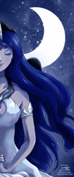 Size: 338x805 | Tagged: safe, artist:zoe-productions, princess luna, human, armlet, eyes closed, horned humanization, humanized, smiling, solo, winged humanization