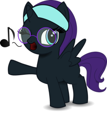 Size: 836x956 | Tagged: safe, artist:laczkour, oc, oc only, oc:nyx, alicorn, pony, alicorn oc, glasses, music notes, solo