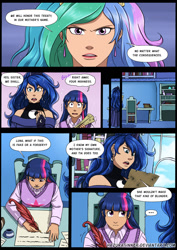 Size: 984x1388 | Tagged: safe, artist:hazurasinner, princess celestia, princess luna, twilight sparkle, human, comic, fanfic, humanized, inkwell, light skin, quill