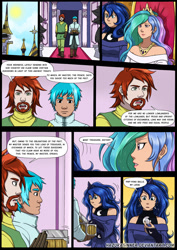 Size: 982x1385 | Tagged: safe, artist:hazurasinner, princess celestia, princess luna, oc, human, comic, fanfic, henry v, humanized, shakespeare