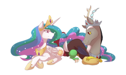 Size: 900x540 | Tagged: safe, artist:mylittlesheepy, discord, princess celestia, alicorn, pony, dislestia, female, male, shipping, straight