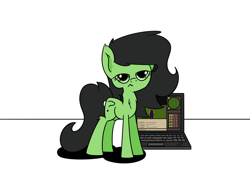 Size: 1500x1101 | Tagged: safe, oc, oc only, oc:anon filly, pony, computer, female, filly, runescape, simple background, solo, unimpressed, white background