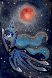 Size: 1024x1538 | Tagged: safe, artist:linkslove, princess luna, alicorn, pony, female, horn, mare, solo, traditional art