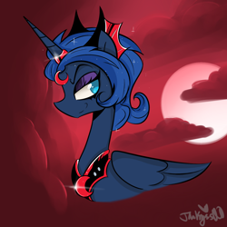 Size: 1440x1440 | Tagged: safe, artist:jankrys00, idw, princess luna, alicorn, pony, blood moon, evil luna, mirror universe, moon, palindrome get, solo