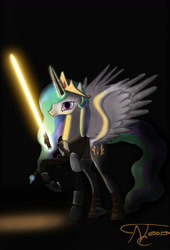 Size: 821x1209 | Tagged: safe, artist:althyra-nex, princess celestia, alicorn, pony, jedi, lightsaber, solo, star wars