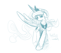 Size: 1280x1103 | Tagged: safe, artist:darkflame75, princess luna, alicorn, pony, lunadoodle, monochrome, sketch, solo