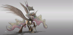 Size: 2200x1061 | Tagged: safe, artist:ncmares, princess celestia, alicorn, pony, armor, solo, spear, warrior, warrior celestia, weapon