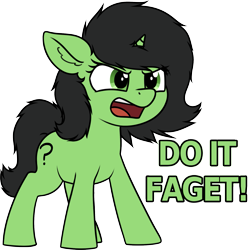 Size: 1943x1959 | Tagged: safe, artist:smoldix, oc, oc only, oc:anon filly, pony, unicorn, cute, do it, do it faggot, faget, female, filly, simple background, solo, vulgar, white background