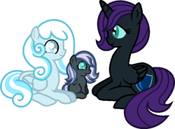 Size: 820x604 | Tagged: safe, artist:ragingpeppers, oc, oc only, oc:nightdrop, oc:nyx, oc:snowdrop, alicorn, pony, alicorn oc, family, female, lesbian, magical lesbian spawn, offspring, parent:oc:nyx, parent:oc:snowdrop, parents:oc x oc, parents:snownyx, shipping, snownyx