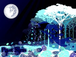 Size: 1023x767 | Tagged: safe, artist:emeralddarkness, artist:juniberries, artist:scariswolf, nightmare moon, oc, oc:nyx, fanfic:past sins, mare in the moon, moon, night, nightmare nyx, solo, tree, vector, wallpaper