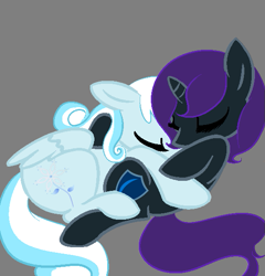 Size: 553x577 | Tagged: safe, artist:samajami, oc, oc only, oc:nyx, oc:snowdrop, alicorn, pony, alicorn oc, cuddling, female, lesbian, shipping, snownyx, snuggling