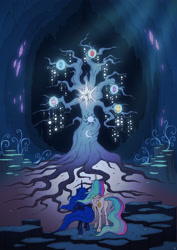 Size: 2480x3508 | Tagged: safe, artist:cmaggot, princess celestia, princess luna, alicorn, pony, princess twilight sparkle (episode), cave of harmony, duo, element of generosity, element of honesty, element of kindness, element of laughter, element of loyalty, female, mare, plot, royal sisters, scene interpretation, sisters, tree of harmony