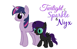 Size: 1322x838 | Tagged: safe, artist:moonshine24, twilight sparkle, oc, oc:nyx, alicorn, pony, alicorn oc, blank flank