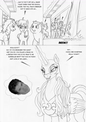 Size: 918x1300 | Tagged: safe, artist:leovictor, oc, oc only, oc:nyx, caught, clothes, comic, costume, david hasselhoff, exclamation point, glare, grin, magic, mask, monochrome, nightmare night, nightmare night costume, smiling, stomping, telekinesis, this will end in tears, wat, wide eyes