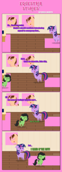 Size: 1205x3353 | Tagged: safe, artist:estories, twilight sparkle, twilight sparkle (alicorn), oc, oc:anon filly, oc:think pink, alicorn, pony, b*ck, comic, female, filly, pointy ponies