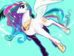 Size: 640x480 | Tagged: safe, artist:ru (ryakumiin!, princess celestia, alicorn, pony, female, horn, mare, multicolored mane, pixiv, solo, white coat