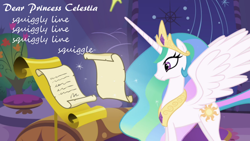 Size: 960x540 | Tagged: safe, princess celestia, alicorn, pony, dear princess celestia, note, solo, writing
