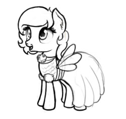Size: 442x419 | Tagged: safe, artist:nimaru, oc, oc only, oc:anon filly, pony, clothes, dress, female, filly, monochrome, solo, tomboy taming