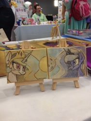 Size: 2448x3264 | Tagged: safe, artist:somnias, princess celestia, princess luna, alicorn, pony, canvas, easel, moon, sun, traditional art