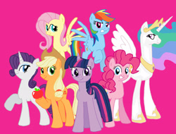 Size: 2194x1671 | Tagged: safe, artist:megaartist923, applejack, fluttershy, pinkie pie, princess celestia, rainbow dash, rarity, twilight sparkle, alicorn, earth pony, pegasus, pony, unicorn