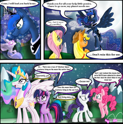 Size: 1010x1013 | Tagged: safe, artist:supersheep64, idw, applejack, fluttershy, pinkie pie, princess celestia, princess luna, twilight sparkle, alicorn, earth pony, pegasus, pony, spoiler:comic, spoiler:comic08, comic, i must go, nightmare creature