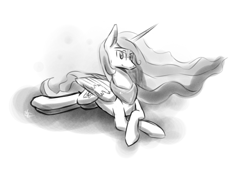 Size: 994x683 | Tagged: safe, artist:northernsprint, princess celestia, alicorn, pony, grayscale, monochrome, palindrome get, solo