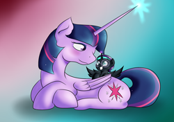 Size: 2400x1694 | Tagged: safe, artist:alazak, twilight sparkle, twilight sparkle (alicorn), oc, oc:nyx, alicorn, pony, female, mama twilight, mare