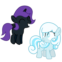 Size: 2000x2000 | Tagged: safe, artist:posey-11, oc, oc only, oc:nyx, oc:snowdrop, alicorn, pony, pronking, snownyx