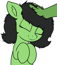 Size: 1812x2091 | Tagged: safe, artist:smoldix, oc, oc:anon, oc:anon filly, earth pony, pony, adorable face, adoranon, cute, disembodied hand, ear fluff, eyes closed, female, filly, foal, hand, head pat, hooves to the chest, pat, simple background, smiling, solo focus, transparent background