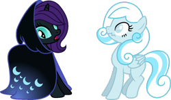 Size: 1024x598 | Tagged: safe, artist:archerinblue, oc, oc only, oc:nyx, oc:snowdrop, friendship is witchcraft, clothes, dress