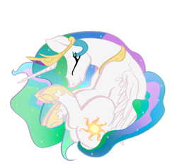 Size: 900x856 | Tagged: safe, artist:kreatingmagic, princess celestia, alicorn, pony, curled up, cute, cutelestia, eyes closed, solo