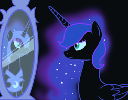 Size: 4072x3171 | Tagged: safe, artist:saturnstar14, nightmare moon, oc, oc:nyx, fanfic:past sins, album cover, mirror, nightmare nyx, reflection, solo, song, two sides