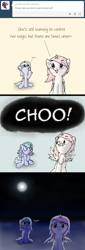 Size: 641x1882 | Tagged: safe, artist:arvaus, princess celestia, princess luna, alicorn, pony, ask, ask woona and tia, cewestia, cute, filly, magic, moon, sneezing, tumblr, woona